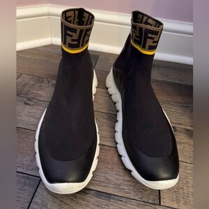 Fendi Black and Yellow Sock Sneakers with Logo